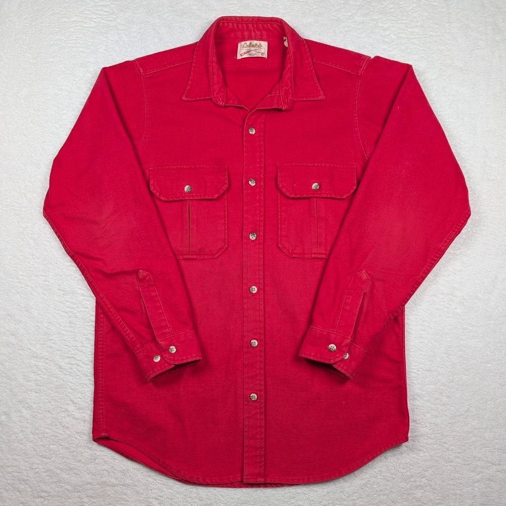 Vintage Cabelas Shirt Mens Large Red Canvas Metal Button Utility Made in USA 90s